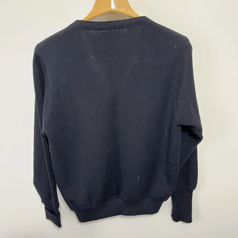 Vintage Izod Sweater Cardigan Mens Medium Black Acrylic Ivy Collegiate Academia - Picture 4 of 5